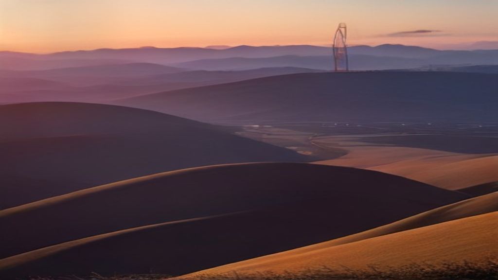 california power lines crossing golden hills at sunset